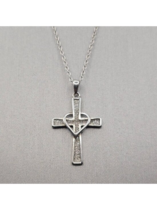HAN Jewelry - HAN Sterling Silver Crystal Encrusted Cross Pendant Necklace 18" Open Heart 925